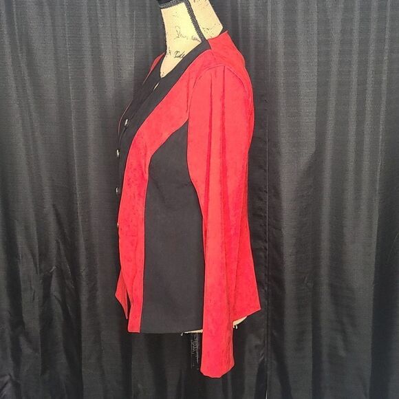 Vintage 80s Red Black Edgy Colorblock Blazer - Picture 3 of 12